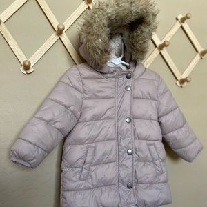 Old Navy toddler girl winter puffer jacket detachable hood dusty pink 18 24 mo